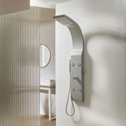 Aufputz Duschpaneel mit Regenbrause, Handbrause und Körperdüsen – Matt-Silber – Alston