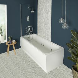 Retro Whirlpool-Badewanne mit Aufsatz in Chrom – 6 Massagedüsen, Größe und Schürze wählbar – Richmond