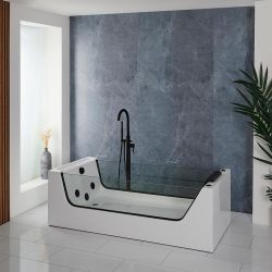 Whirlpool-Badewanne 1800mm x 800mm mit einer Rückenschräge Schwarz - Breeze
