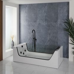 Whirlpool-Badewanne 1800mm x 800mm mit einer Rückenschräge Schwarz - Breeze
