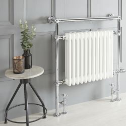 Retro-Badheizkörper, Mischbetrieb - 930mm x 790mm, WLAN-Thermostat und Kabelabdeckung wählbar – Chrom/Weiß – Elizabeth