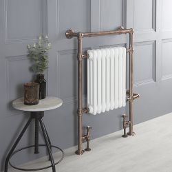 Retro-Badheizkörper, Mischbetrieb - 930mm x 620mm, WLAN-Thermostat und Kabelabdeckung wählbar – gebürstete Bronze/Weiß – Elizabeth