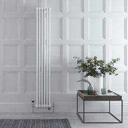 Gliederheizkörper Mischbetrieb (3-säulig) vertikal 1800mm x 290mm inkl. 1200W Heizelement, WLAN-Thermostat und Ventil wählbar - Weiß – Regent