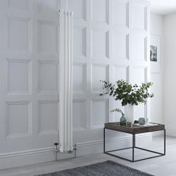 Gliederheizkörper Mischbetrieb (3-säulig) vertikal 1500mm x 200mm inkl. 600W Heizelement, WLAN-Thermostat und Ventil wählbar - Weiß – Regent