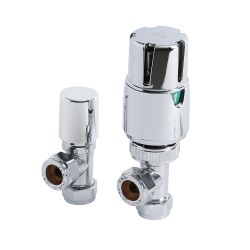 Heizkörperventilset, gewinkelt, thermostatisch, Chrom, klassisch