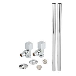 Eckiges Winkelventilset & Rohrverbindungen, 15mm - Chrom