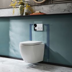 Rahmenloses Hänge-WC inkl. Sitz mit Absenkautomatik und tiefem Wandrahmen | Betätigungsplatte wählbar - Ashbury