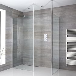 Walk-In Dusche, Chrom, für Eckeinbau - Breite und Duschrinne wählbar - Sera