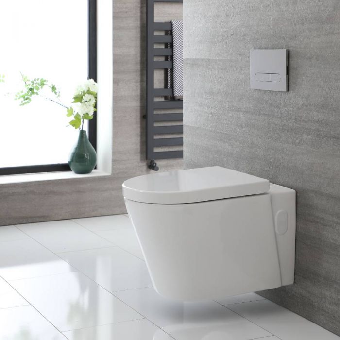 Rundes Hänge-WC Weiß ohne Spülrand inkl. Sitz mit Absenkautomatik - Exton