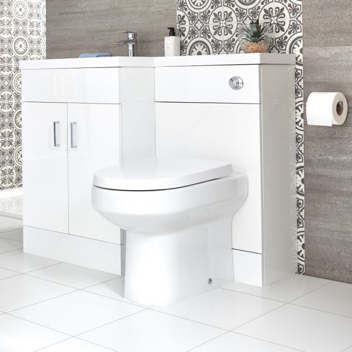 Waschtisch mit Unterschrank mit Stand WC Kombi-Set Weiß, Links - Geo