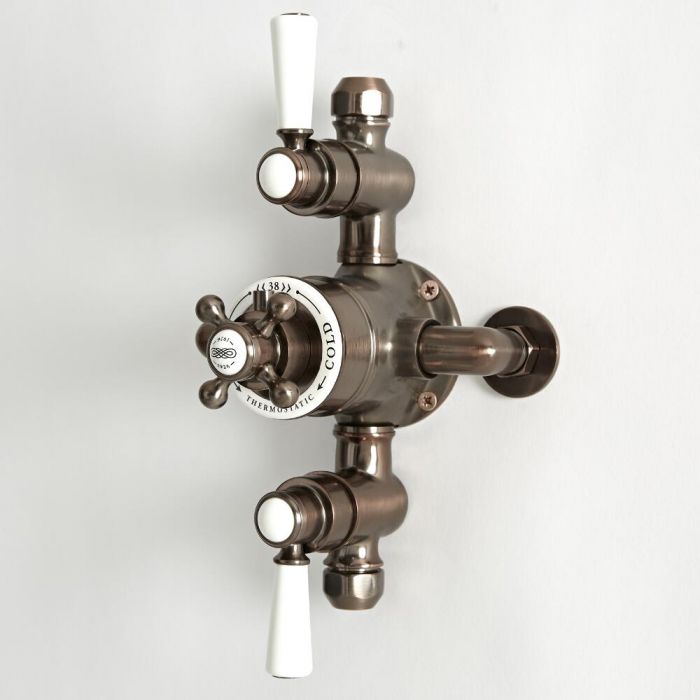 Retro Aufputz-Thermostat für 2 Verbraucher - geölte Bronze - Elizabeth