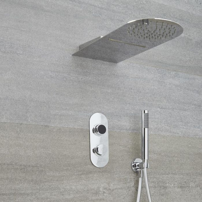 Digitale Dusche für drei Funktionen, inkl. Duschkopf mit Wasserfallausguss und Handbrause - Narus