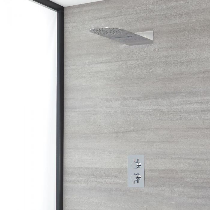 Rundes Dusch-Thermostat mit Umleiter, Wasserfall-Duschkopf, Chrom - Como