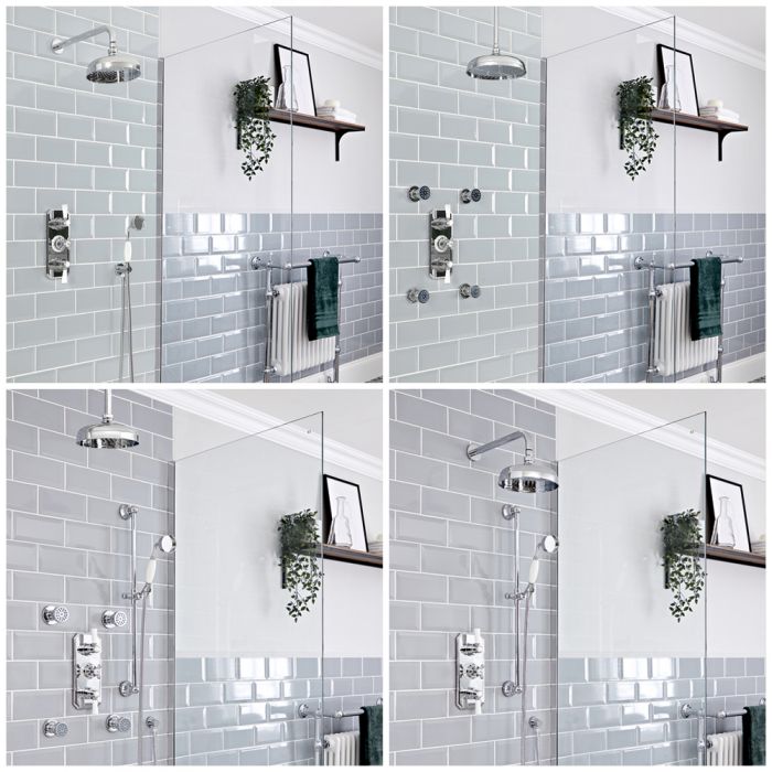 Duschsystem mit Unterputz-Thermostat – Funktionen wählbar – Chrom/Weiß – Elizabeth