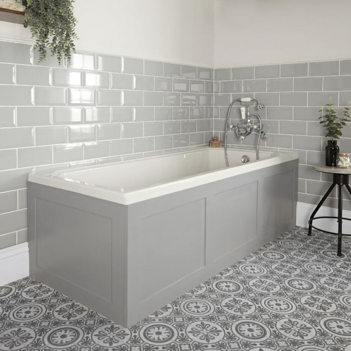 Einbau-Badewanne Weiß mit Verkleidung in Hellgrau 1700mm x 700mm - Richmond