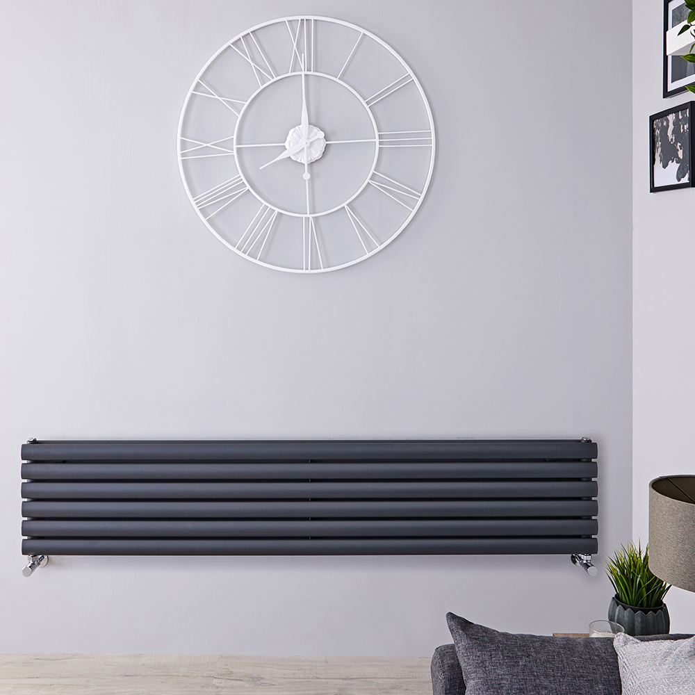 Design Heizkörper Horizontal Doppellagig Anthrazit 354mm x 1600mm 1101W - Revive