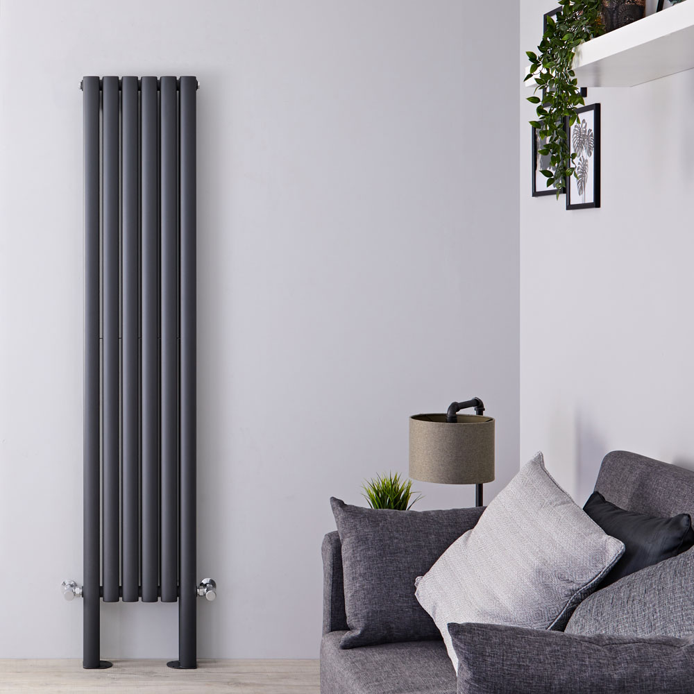 Design Heizkörper Vertikal Doppellagig mit Füßen Anthrazit 1800mm x 354mm 1228W - Revive Plus