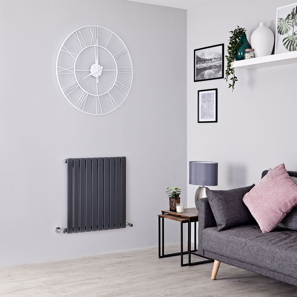 Design Heizkörper Horizontal Einlagig Anthrazit 635mm x 600mm 601W - Sloane