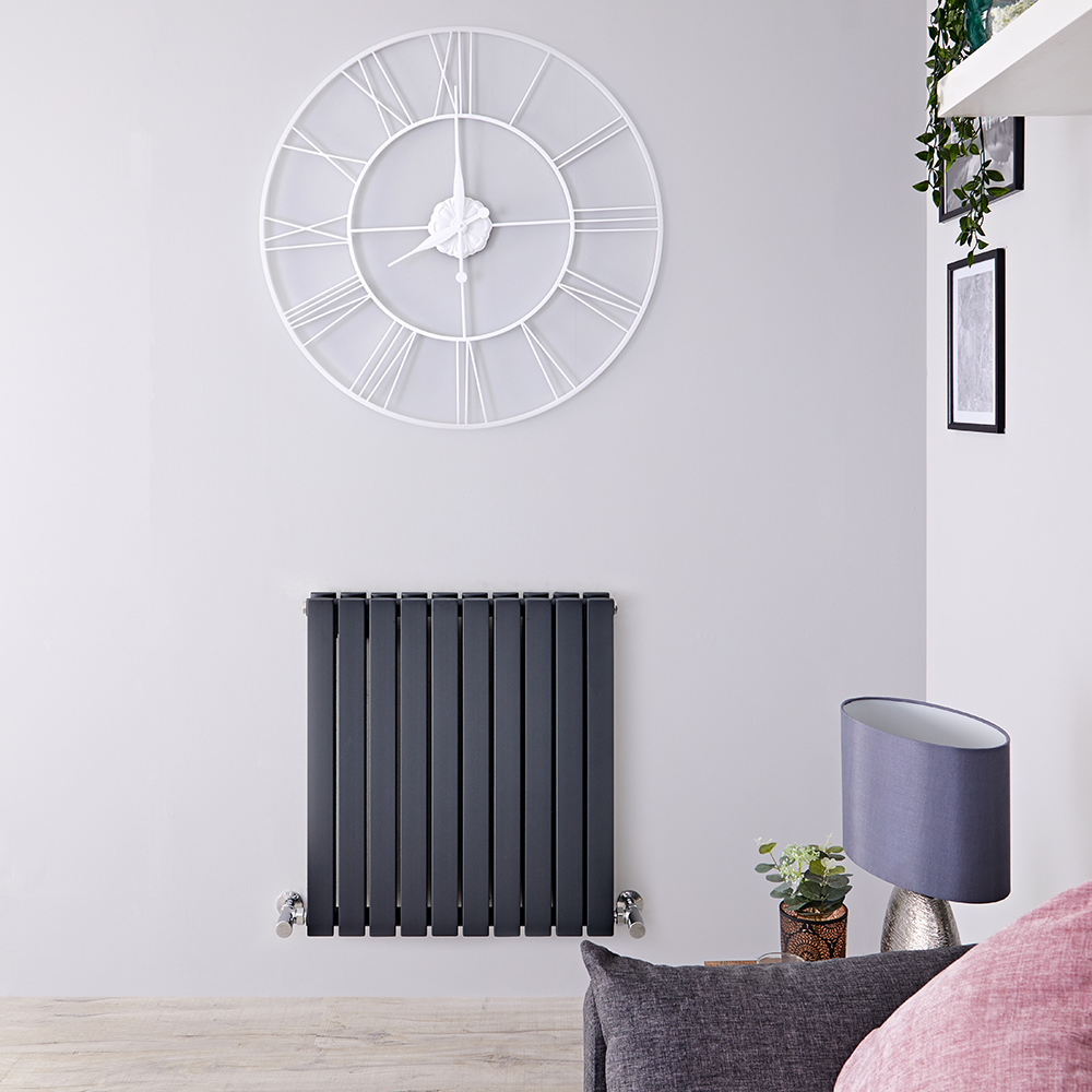 Design Heizkörper Horizontal Doppellagig Anthrazit 635mm x 600mm 934W - Sloane