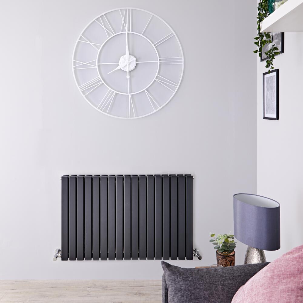 Design Heizkörper Horizontal Doppellagig Anthrazit 635mm x 1000mm 1587W - Sloane