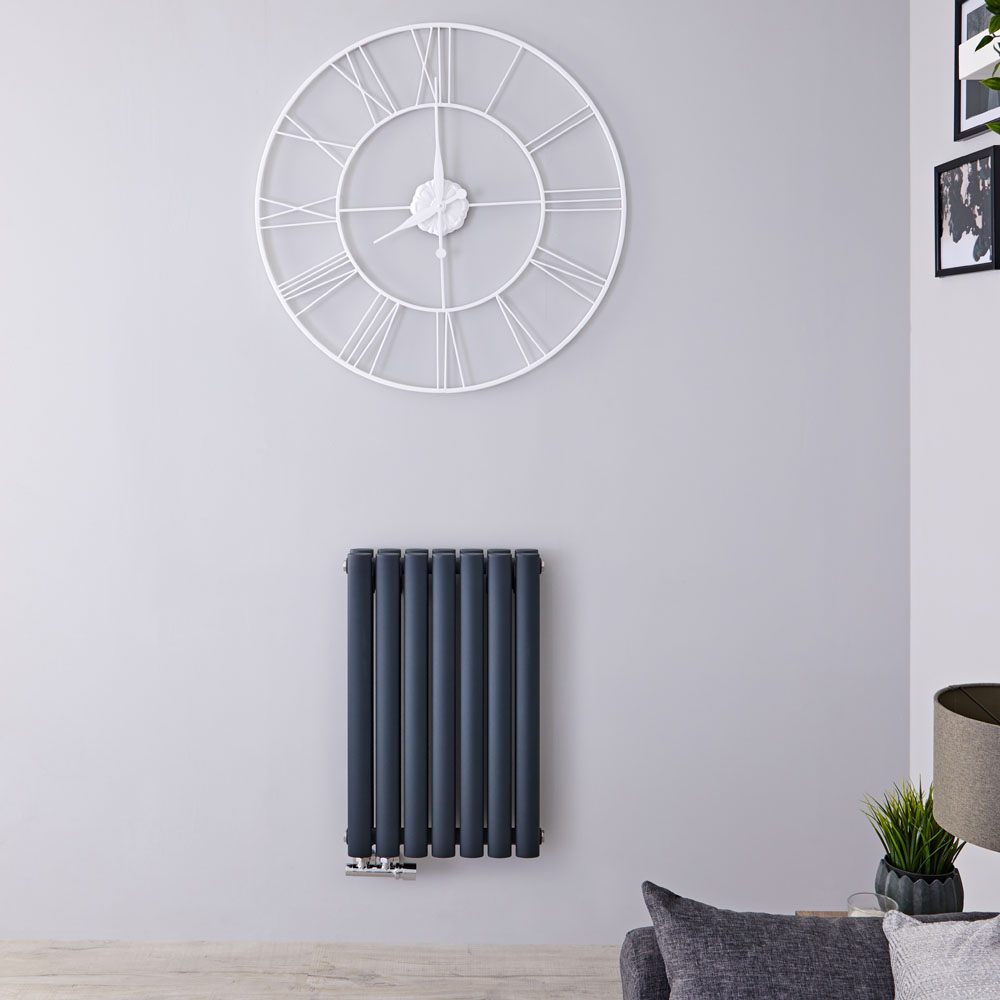 Design Heizkörper Horizontal Doppellagig Mittelanschluss Anthrazit 635mm x 415mm 729W - Revive Caldae
