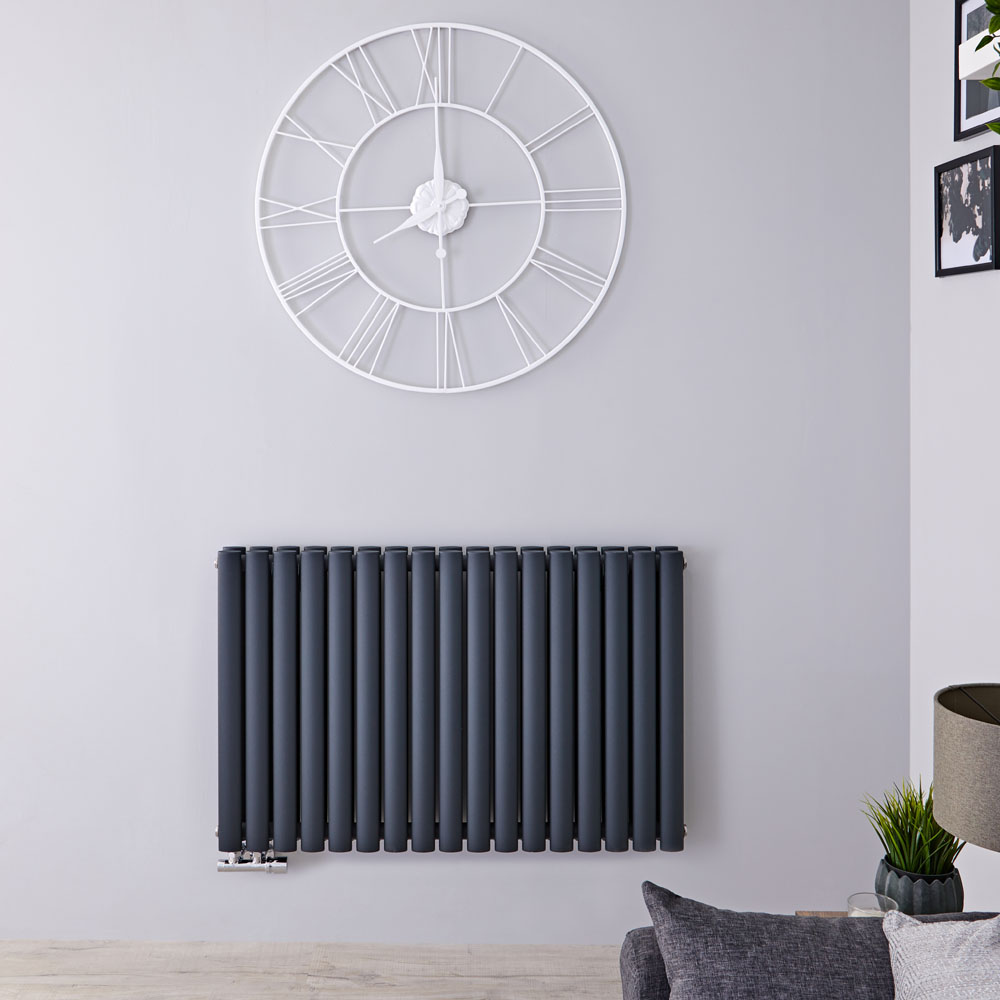 Design Heizkörper Horizontal Doppellagig Mittelanschluss Anthrazit 635mm x 1000mm 1773W - Revive Caldae