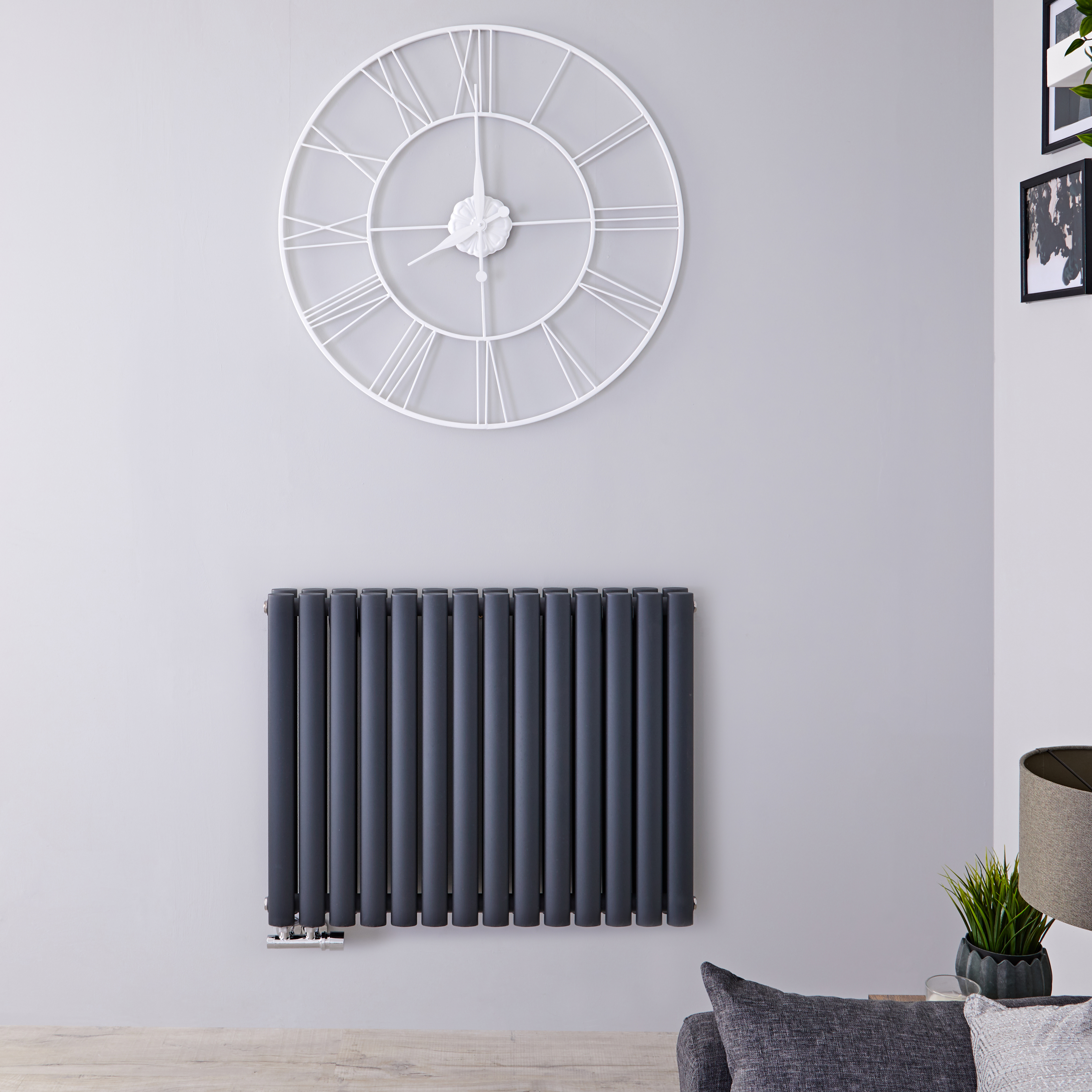 Design Heizkörper Horizontal Doppellagig Mittelanschluss Anthrazit 635mm x 834mm 1461W - Revive Caldae