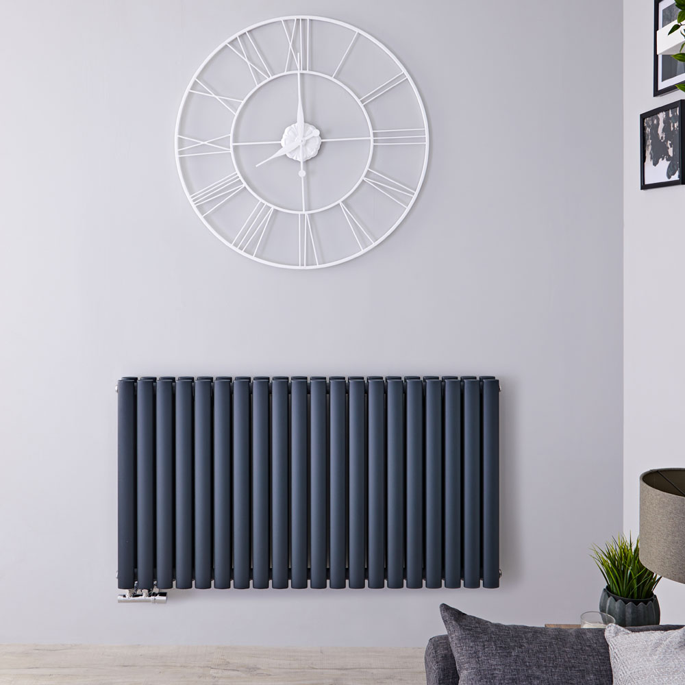 Design Heizkörper Horizontal Doppellagig Mittelanschluss Anthrazit 635mm x 1180mm 2086W - Revive Caldae