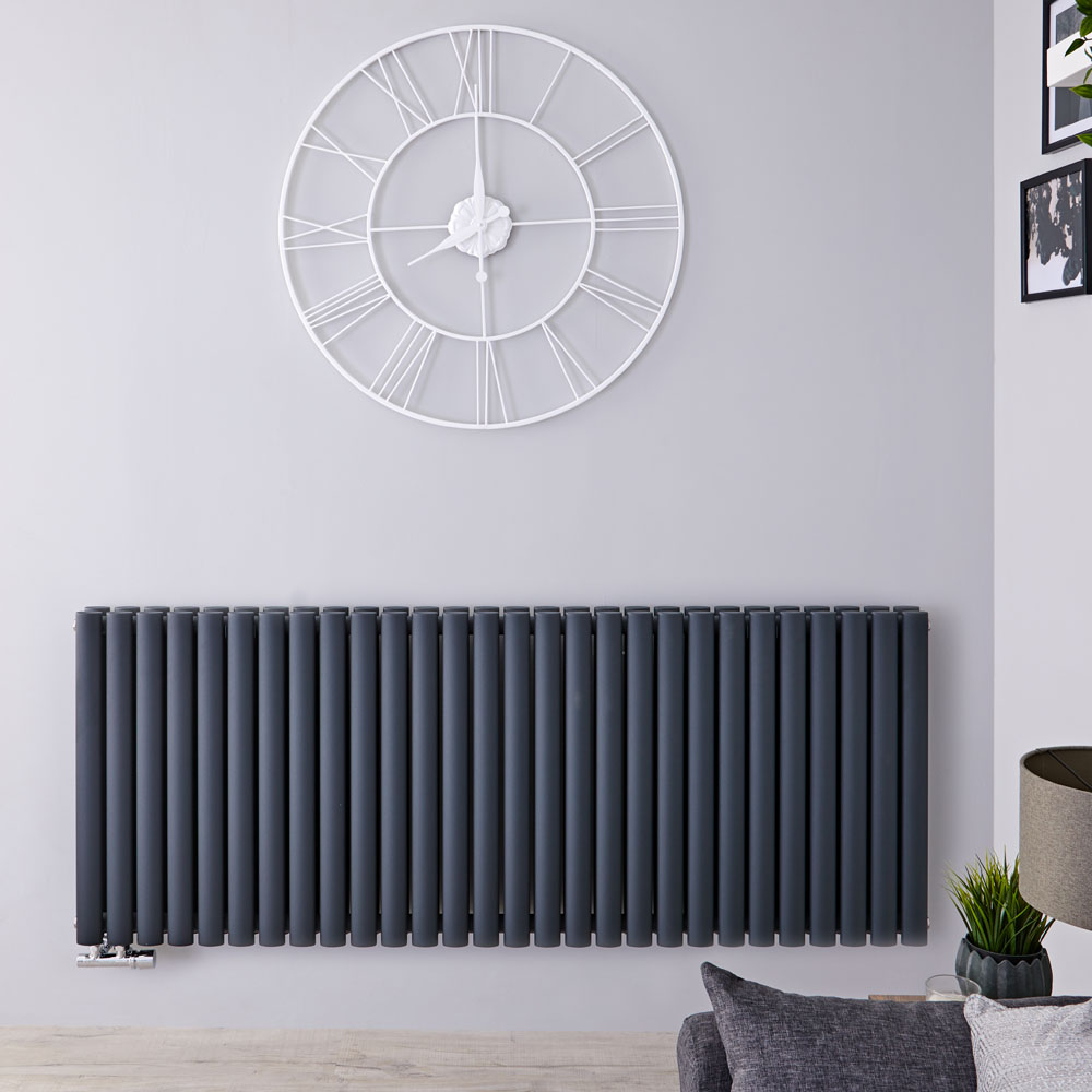 Design Heizkörper Horizontal Doppellagig Mittelanschluss Anthrazit 635mm x 1647mm 2920W - Revive Caldae