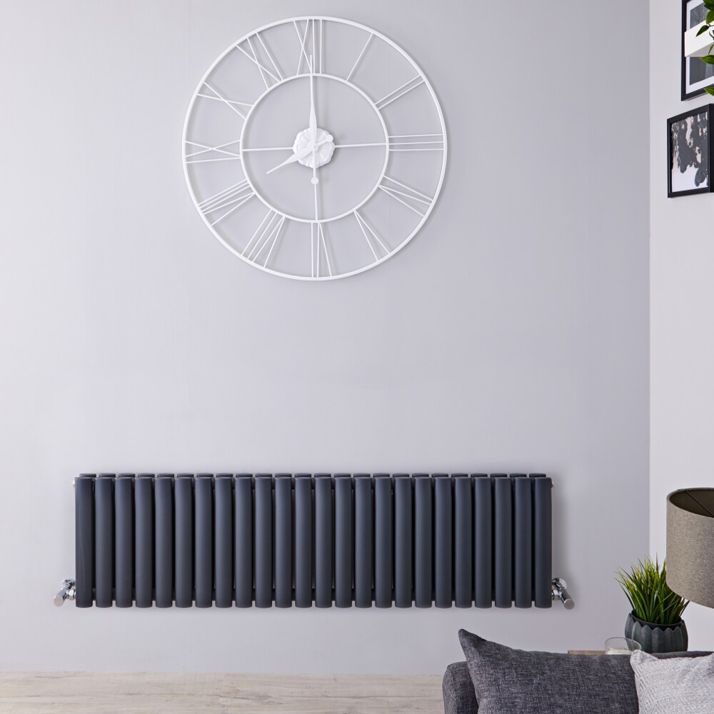 Design Heizkörper Doppellagig Horizontal Anthrazit 400mm x 1411mm 1485W - Revive