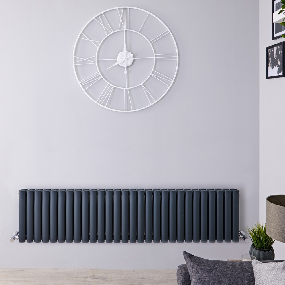 Design Heizkörper Doppellagig Horizontal Anthrazit 400mm x 1647mm 1733W - Revive