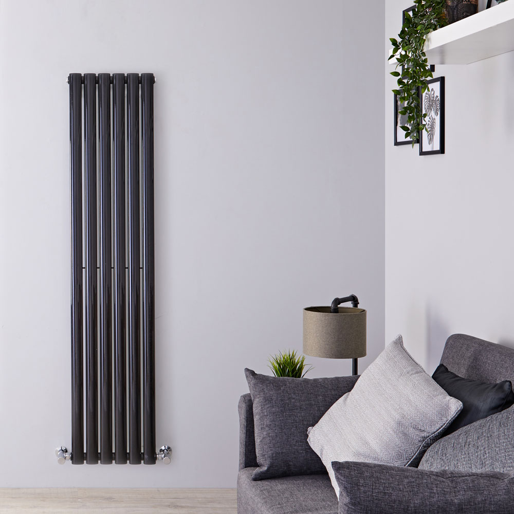 Design Heizkörper Vertikal Einlagig Schwarz 1600mm x 354mm 841W - Revive