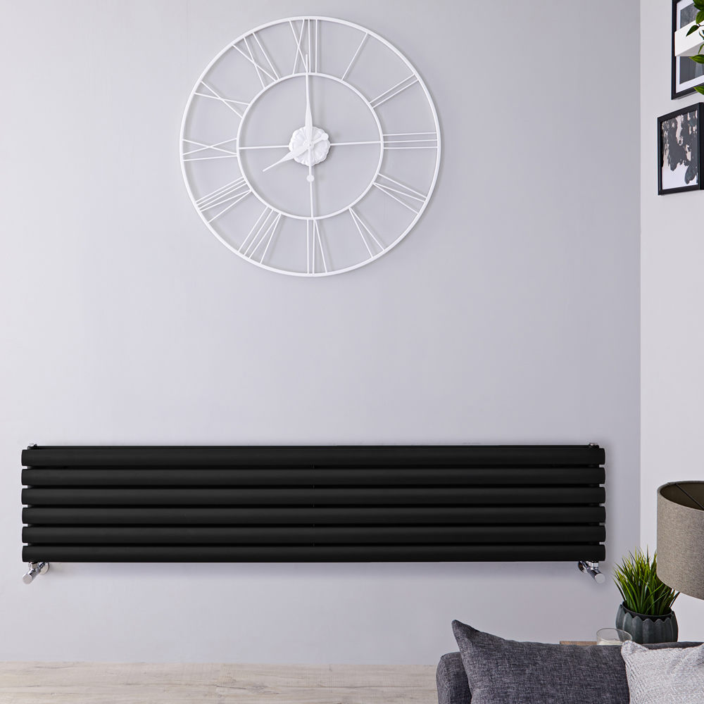 Design Heizkörper Horizontal Doppellagig Schwarz 354mm x 1600mm 1101W - Revive