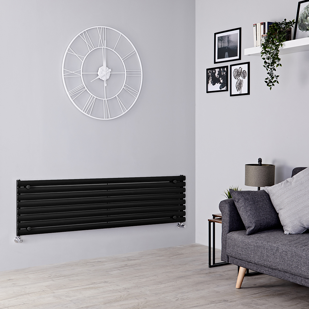 Design Heizkörper Horizontal Einlagig Schwarz 472mm x 1600mm 1065W - Revive