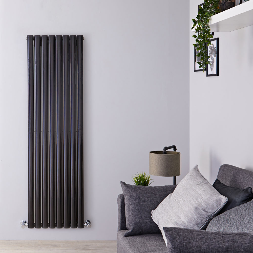 Design Heizkörper Vertikal Doppellagig Schwarz 1600mm x 472mm 1638W - Revive
