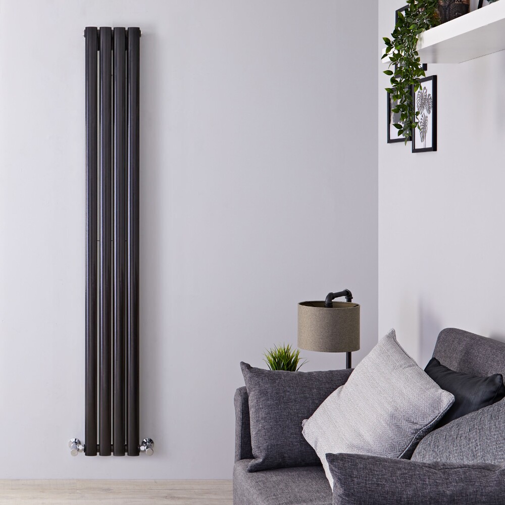 Design Heizkörper Vertikal Einlagig Schwarz 1600mm x 236mm 561W - Revive Slim