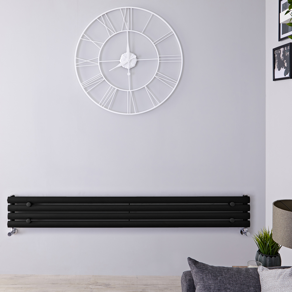 Design Heizkörper Horizontal Einlagig Schwarz 236mm x 1600mm 518W - Revive