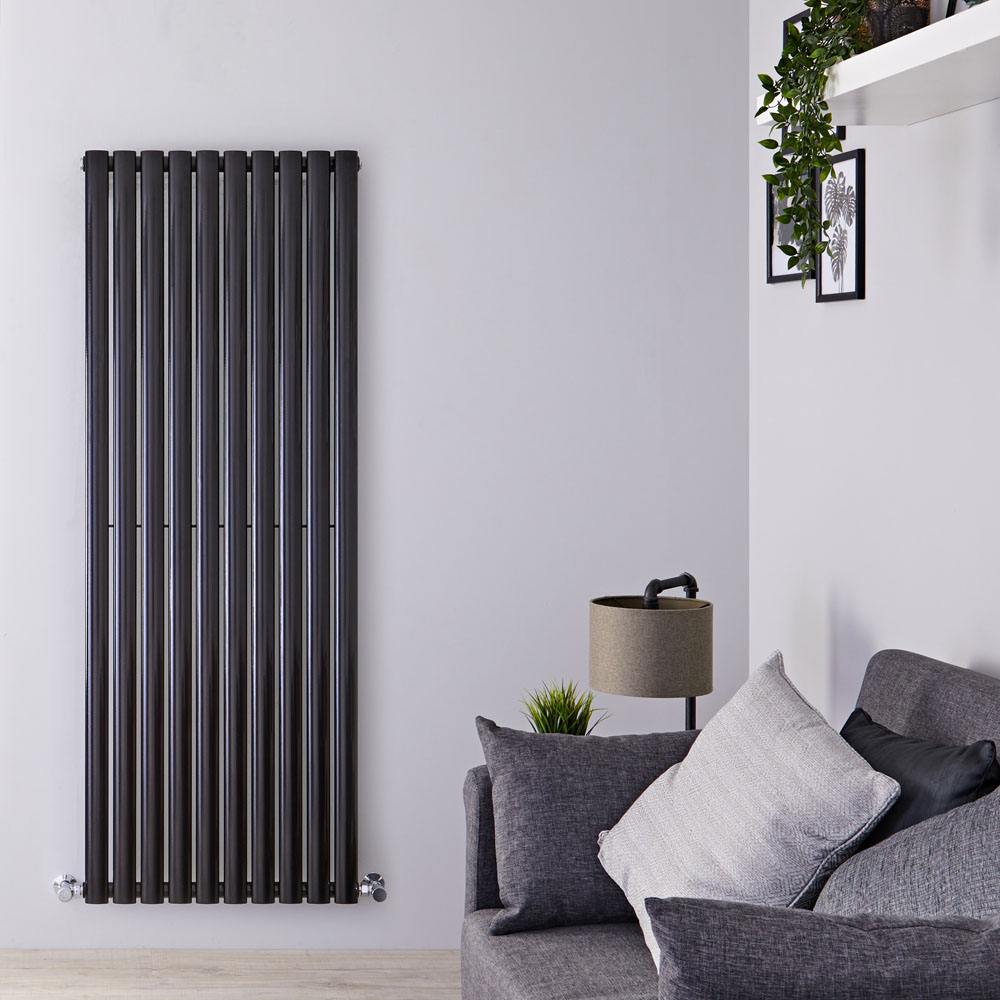 Design Heizkörper Vertikal Einlagig Schwarz 1600mm x 590mm 1402W - Revive
