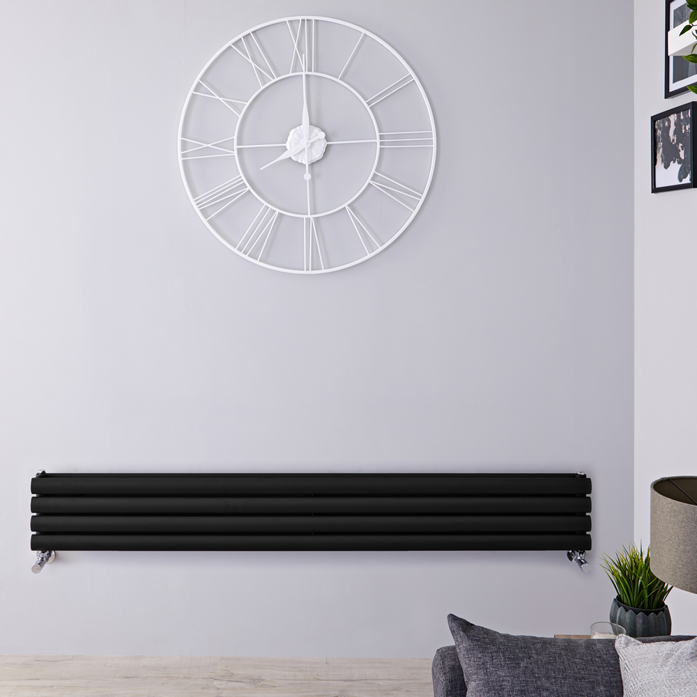Design Heizkörper Horizontal Doppellagig Schwarz 236mm x 1600mm 815W - Revive