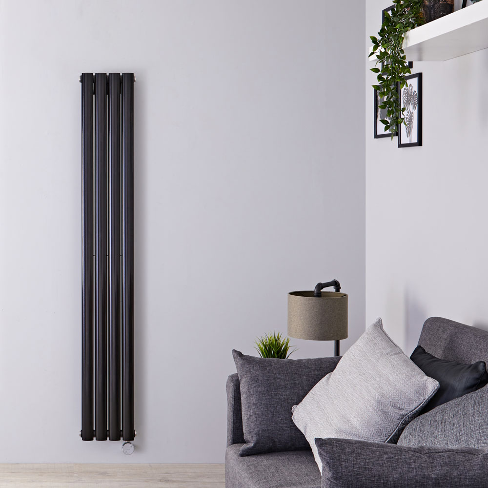 Design Heizkörper Elektrisch Vertikal Doppellagig Schwarz 1600mm x 236mm inkl. 1x 1200W Heizelemente - Revive