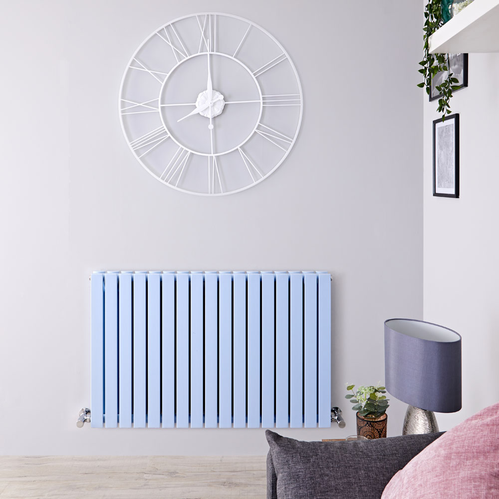 Design Heizkörper Horizontal Pastell Blau 1587Watt 635mm x 1000mm Doppellagig - Sloane