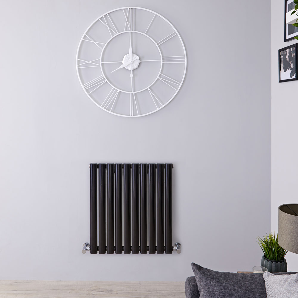 Design Heizkörper Horizontal Einlagig Schwarz 635mm x 595mm 597W - Revive