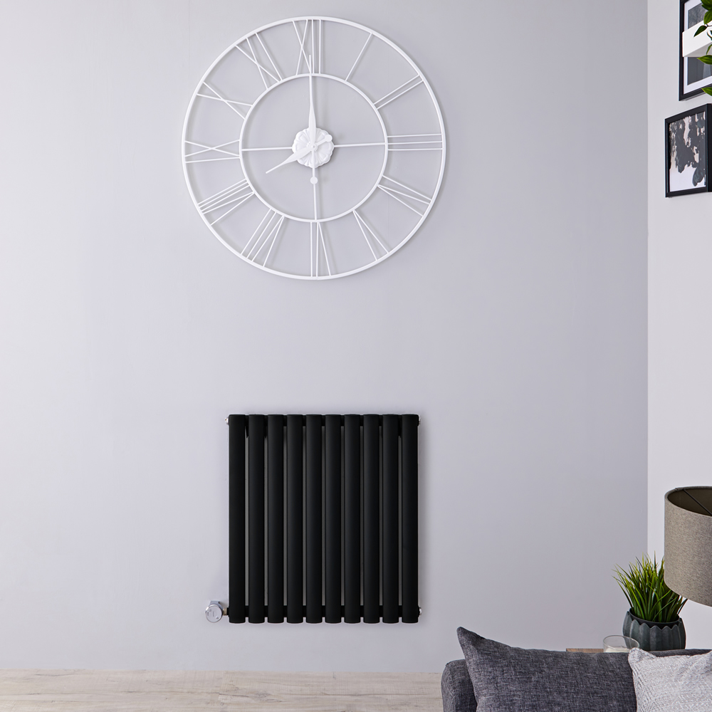 Design Heizkörper Elektrisch Horizontal Einlagig Matt-Schwarz 635mm x 590mm inkl. ein 800W Heizelement - Revive
