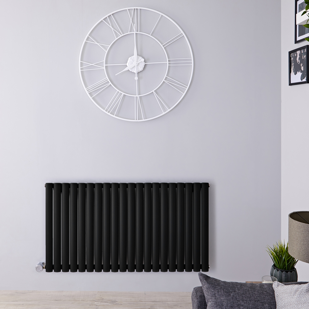 Design Heizkörper Elektrisch Horizontal Einlagig Matt-Schwarz 635mm x 1180mm inkl. 2x 800W Heizelemente - Revive