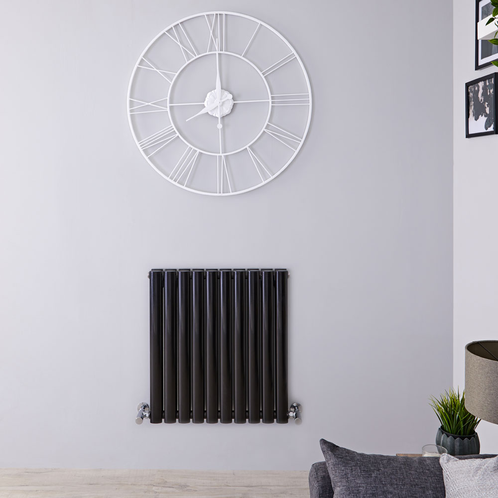 Design Heizkörper Horizontal Doppellagig Schwarz 635mm x 595mm 932W - Revive