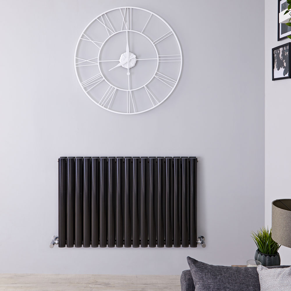 Design Heizkörper Horizontal Doppellagig Schwarz 635mm x 1000mm 1584W - Revive