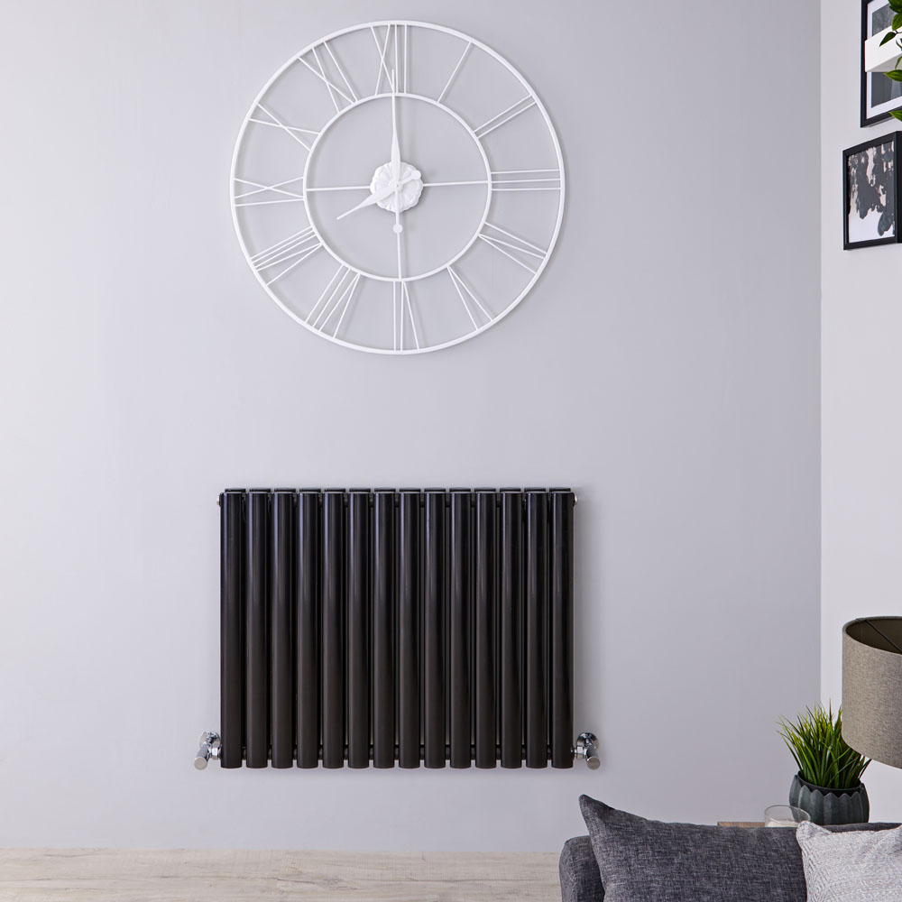 Design Heizkörper Horizontal Doppellagig Schwarz 635mm x 834mm 1304W - Revive