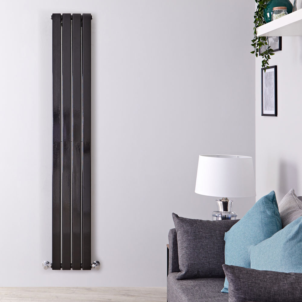 Design Heizkörper Vertikal Doppellagig Schwarz 1600mm x 280mm 882W - Delta