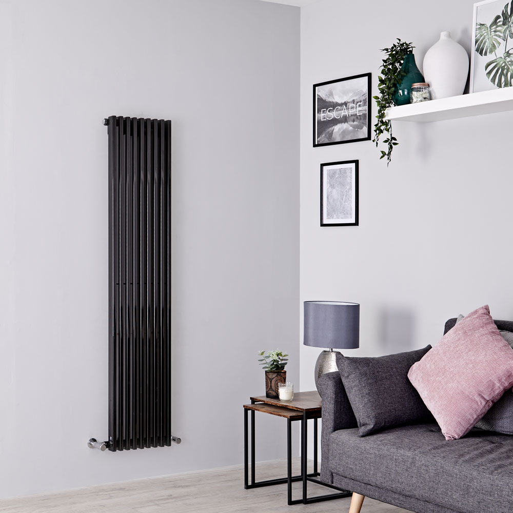 Design Heizkörper Vertikal Einlagig Schwarz 1600mm x 342mm 1053W - Fin