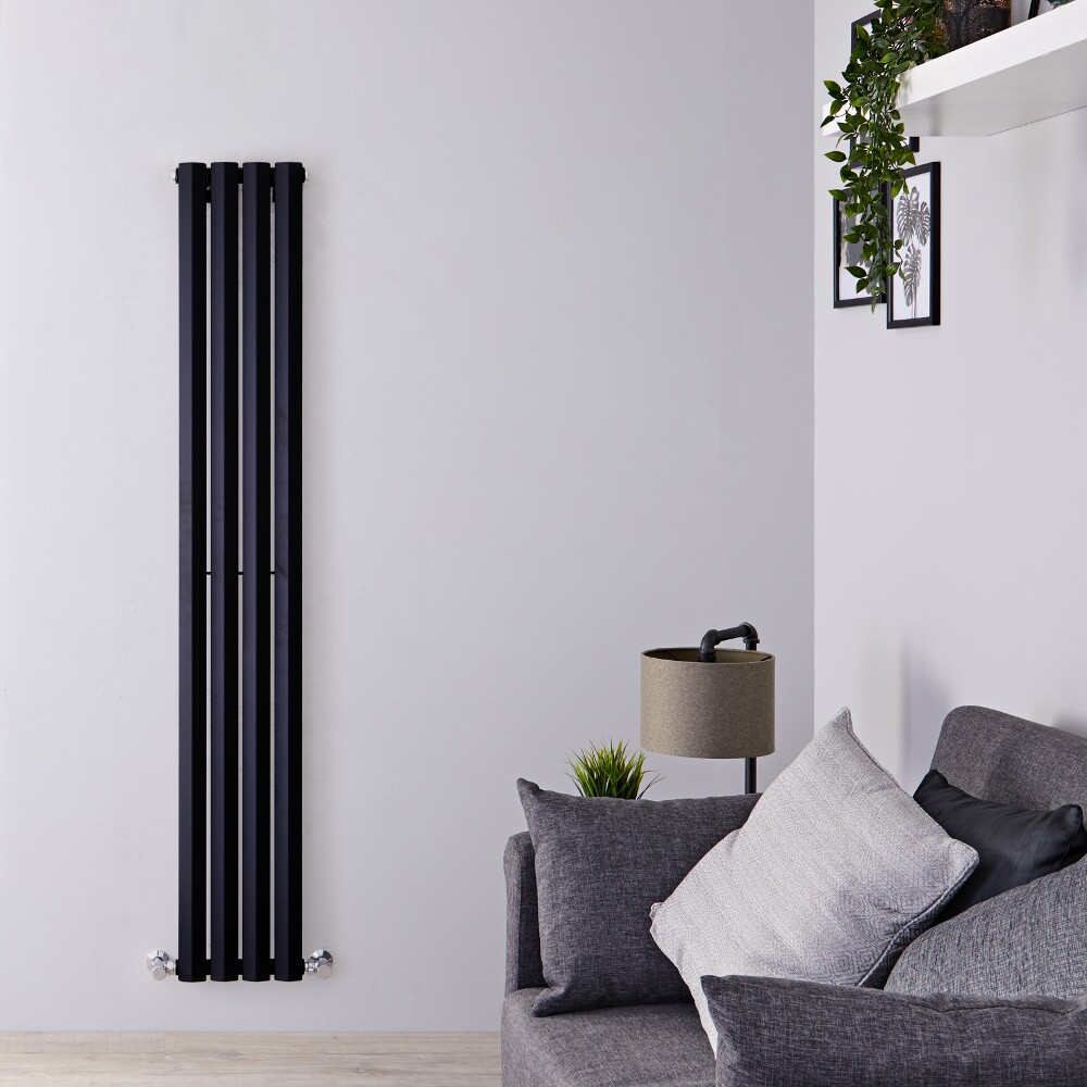 Design Heizkörper Vertikal Einlagig Schwarz 1600mm x 280mm 630W - Vital